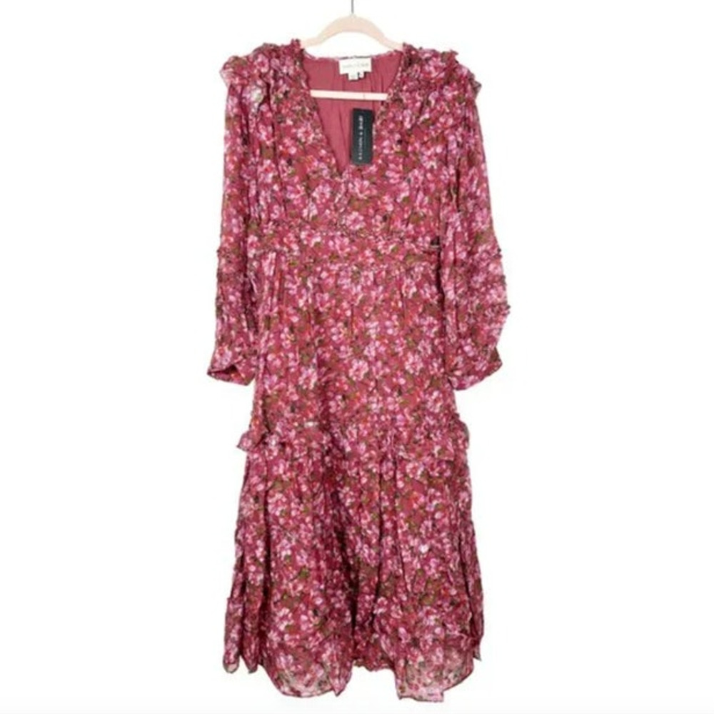 SACHIN + BABI Dress Size 6 Midi Red Floral NEW Ronnie Dress Bloom Long Sleeve - Picture 4 of 8